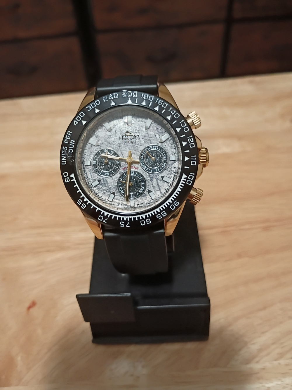 Men's Gold-Tone Chronograph Watch with Black Strap